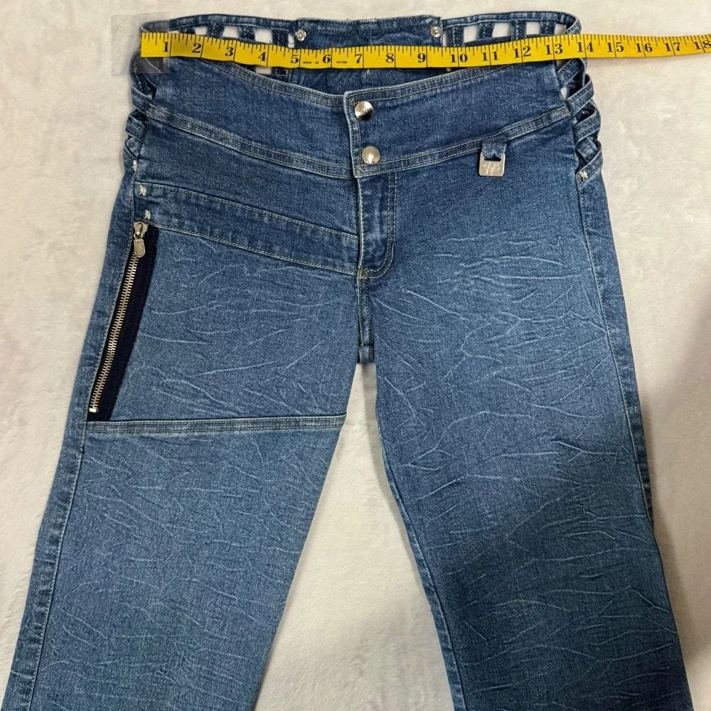 Y2K‎ 90s Cut Out Caged Waist Low Rise Jeans 4 2 Cuffed Convertible Rave Vintage